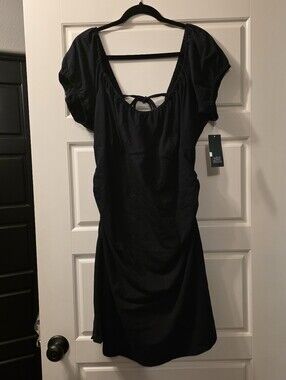 wild fable Black Mini Dress with Scoop Back and Tie